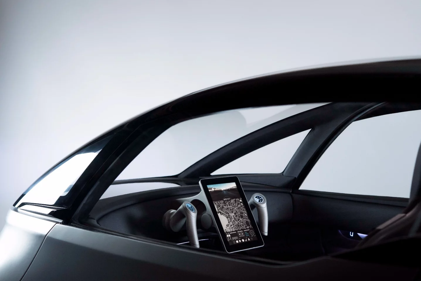 The tablet-like center display hosts navigation information, infotainment controls and a live feed from the rear-view camera