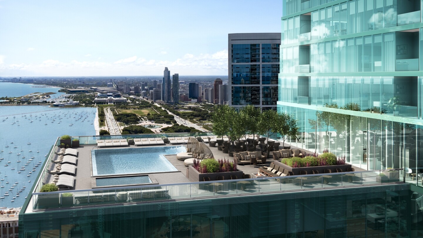 Residents at the Vista Tower have access to a terrace with an outdoor pool