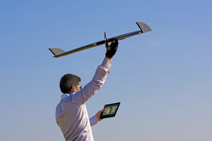 The tablet-programmed LA300, being hand-launched