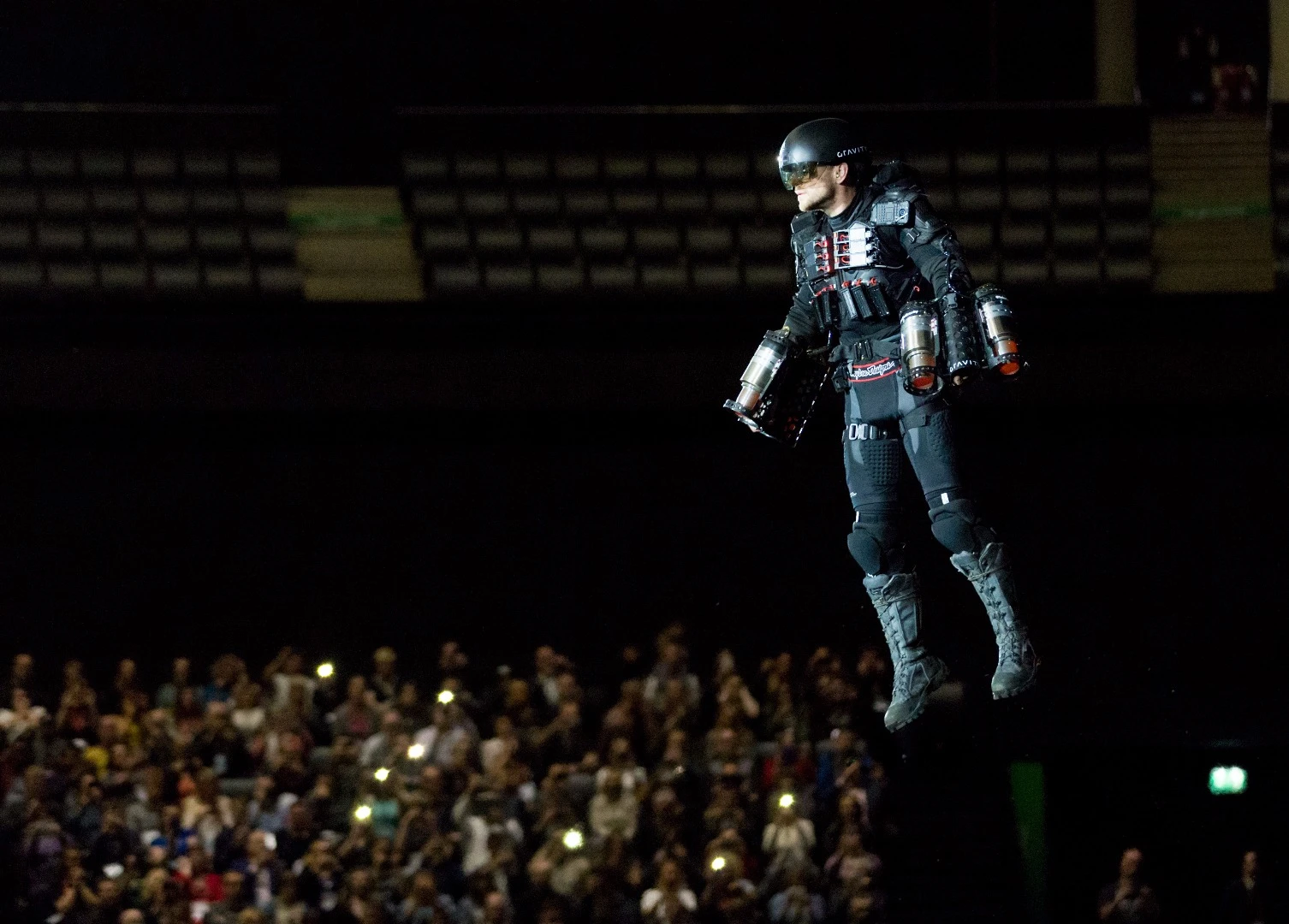 Gravity founder Richard Browning demonstrates the Daedalus flight suit