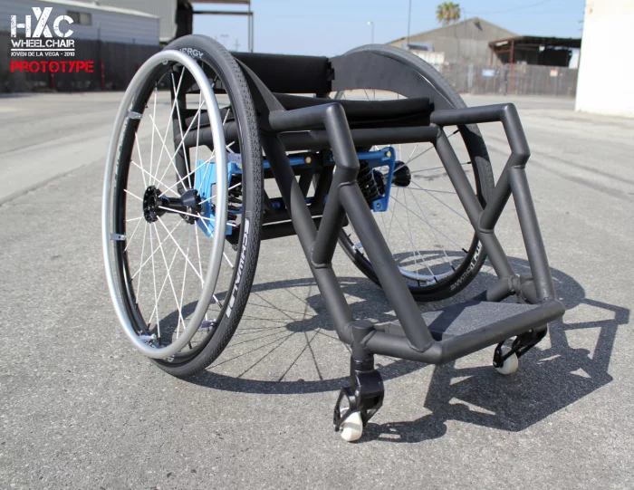 The prototype HXC wheelchair, designed for performing stunts in skateparks
