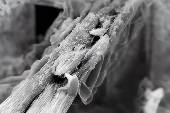 A scanning electron microscope image of the microfibrils inside the secondary cell walls of tulip trees