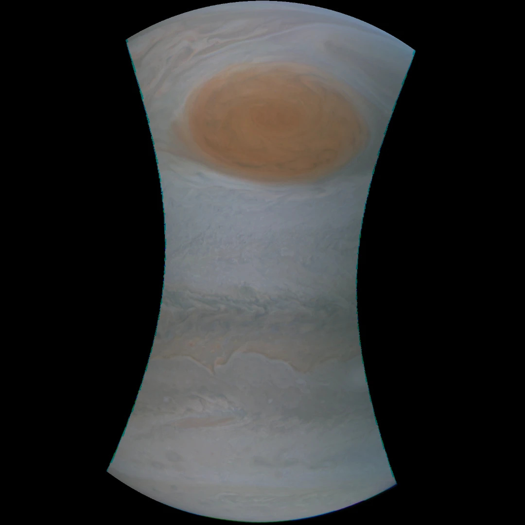 Raw image from JunoCam composed from four strip images