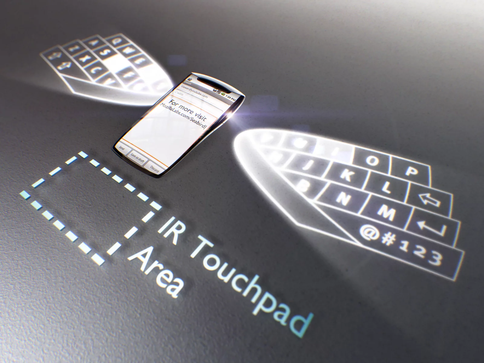 Pico projectors on either side of the phone project a virtual keyboard
