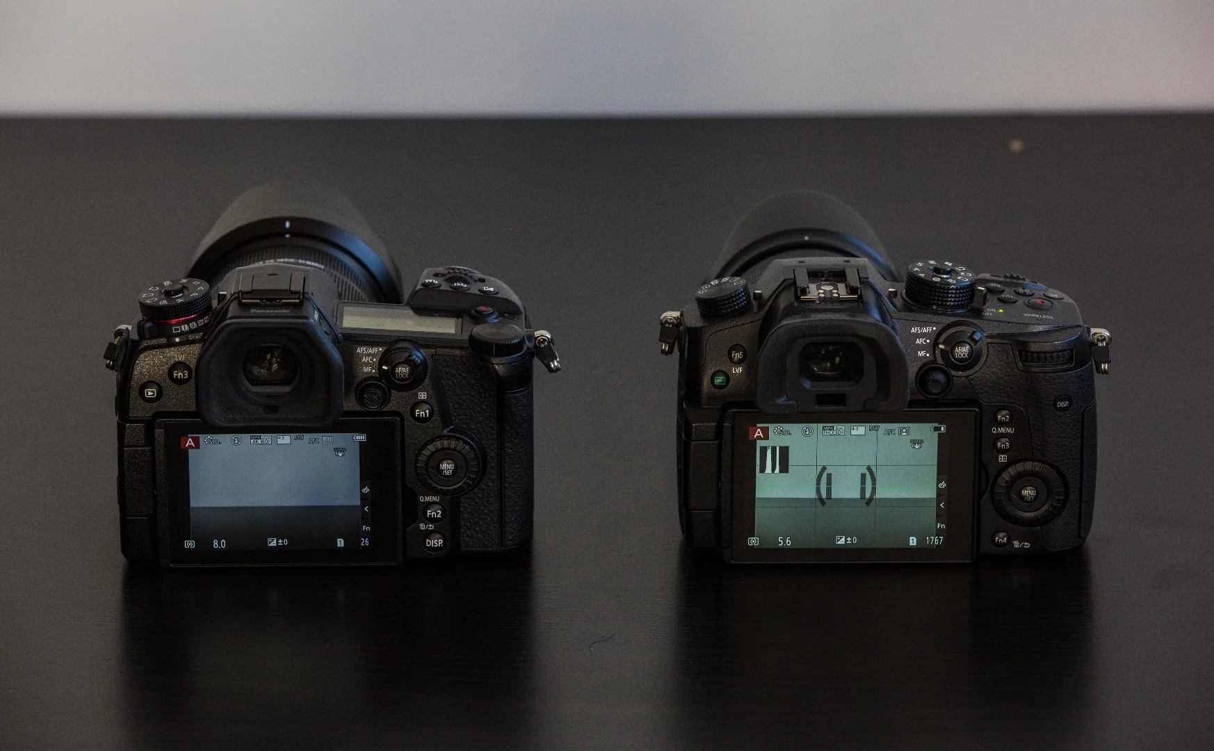 Left: G9. Right: GH5. Principal difference here is the GH5's larger rear screen and two extra configurable function buttons