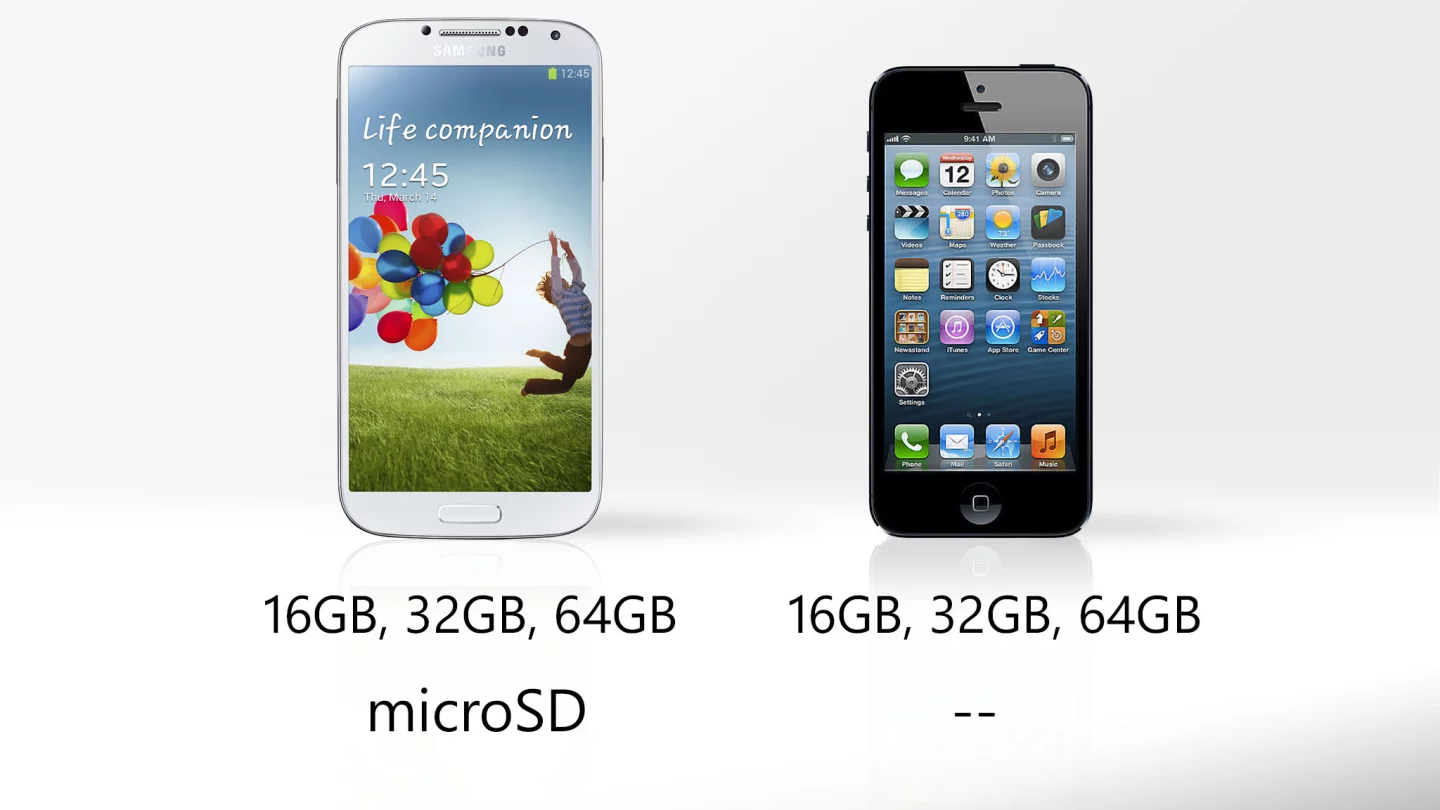 Apart from the S4's microSD support, storage options are even