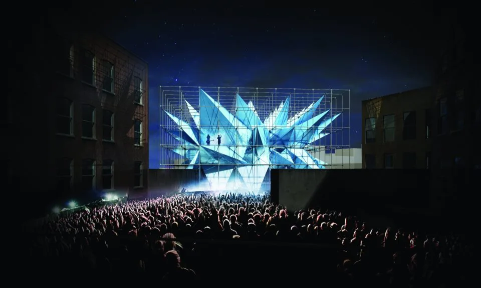 The structure will also serve as the partyscape for a series of outdoor concerts