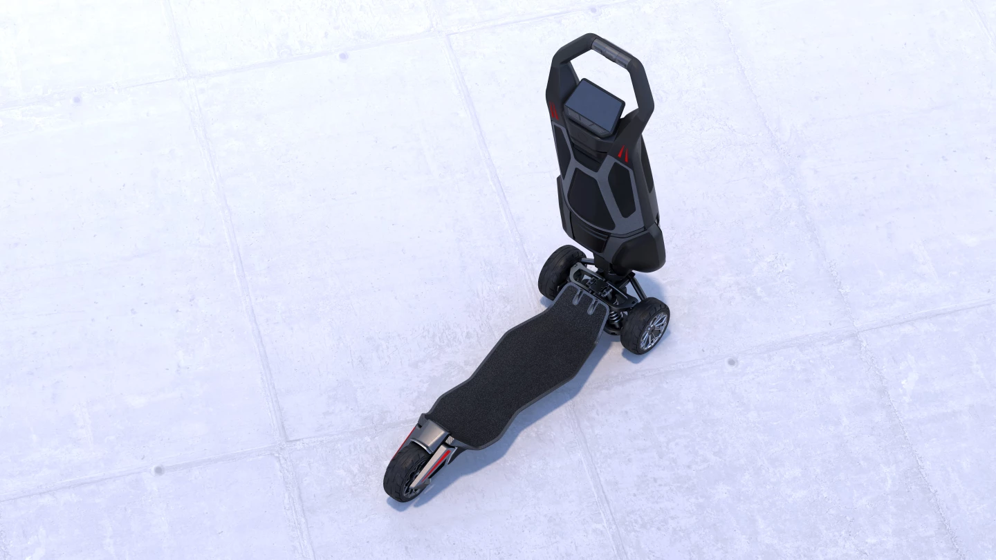 The Dragonfly Hyperscooter includes a 3-gal storage unit – including a bottle holder
