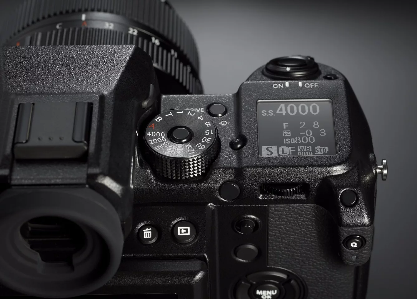 There's a handy sub monitor display on the top plate of the Fujifilm GFX 50S