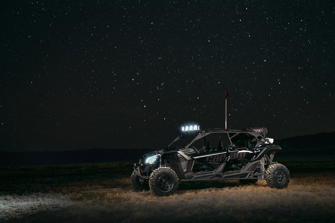 The Can-Am Maverick X3 Max family features LED headlights and taillights