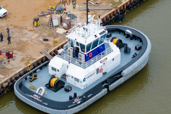 Designed by Crowley Shipping and constructed by Master Boat Builders, the eWolf electric ship-assist tug is expected to enter service at the Port of San Diego later this year