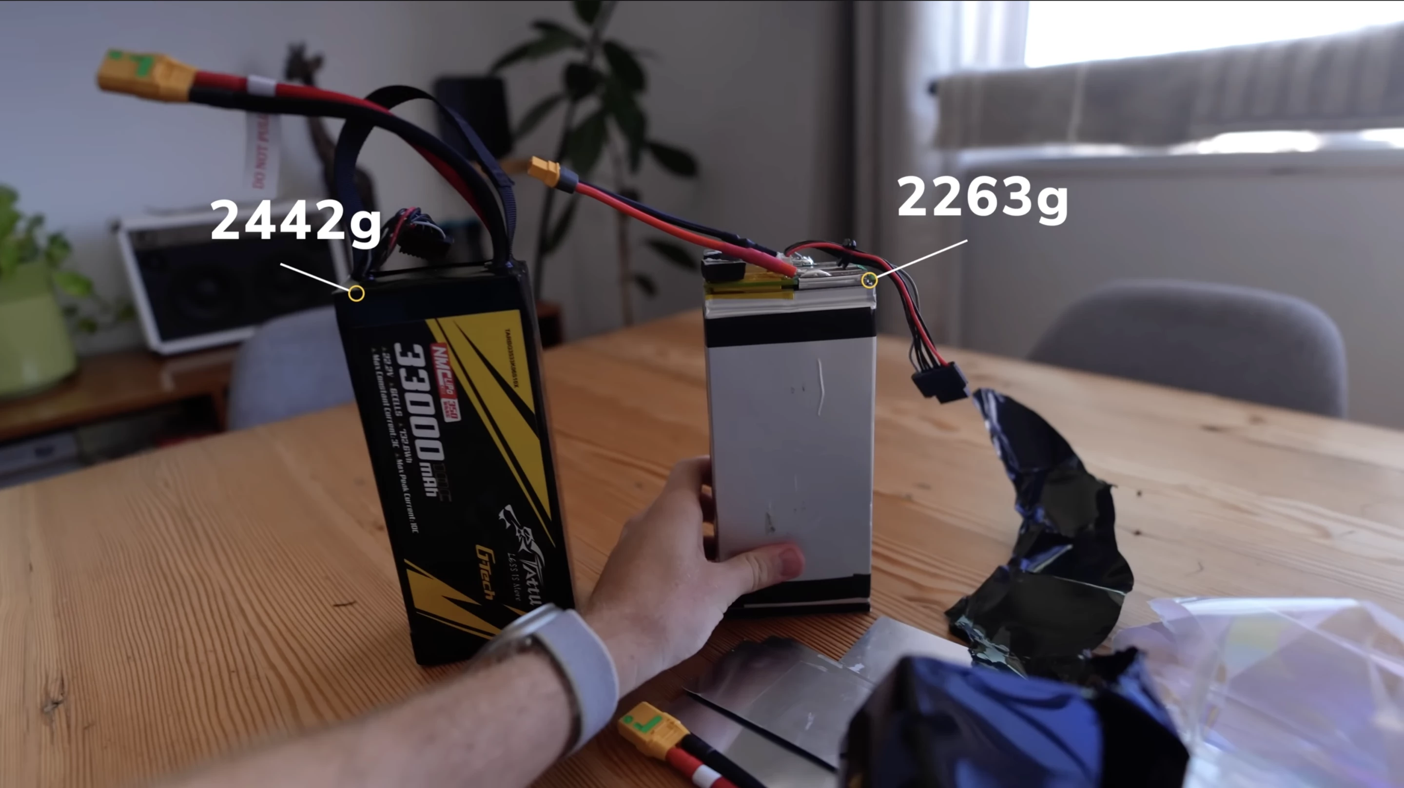 Luke Bell even stripped part of the original protective packaging from each battery pack to shave off weight