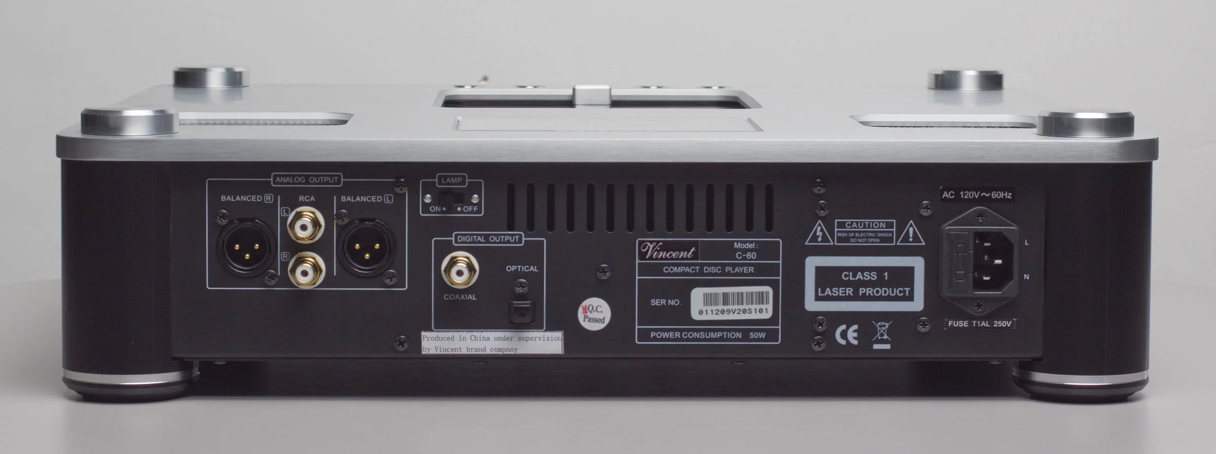 Rear view of the C-60, showing balanced XLR outputs along with RCA, coaxial and optical
