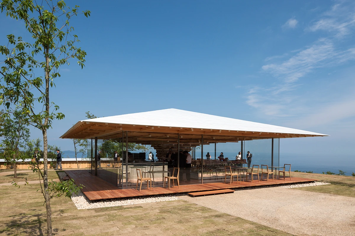 The Coeda House café sits atop a cliff overlooking the Pacific Ocean