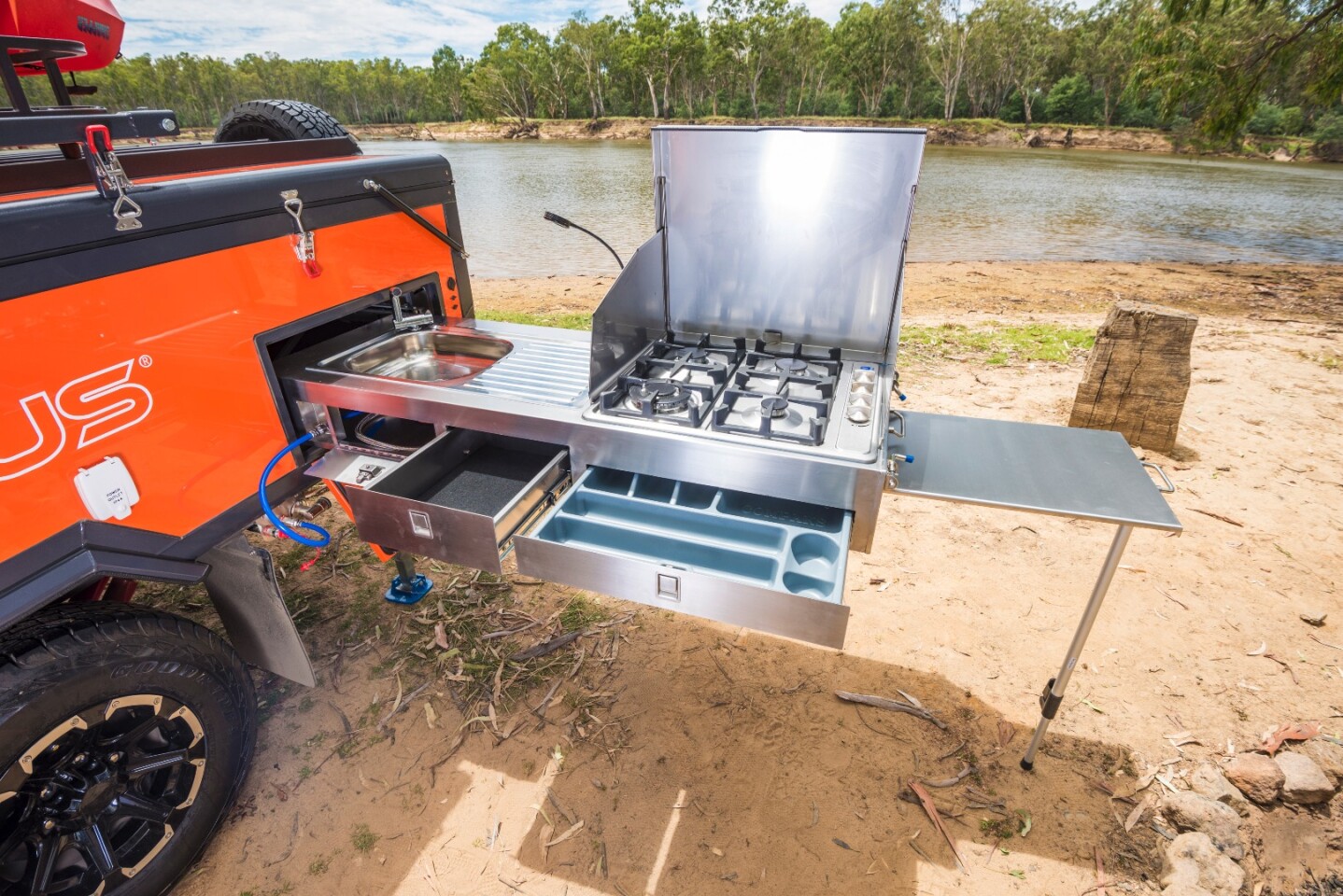 The biggest functional change on the Outback is the slide-out kitchen that replaces the indoor kitchen