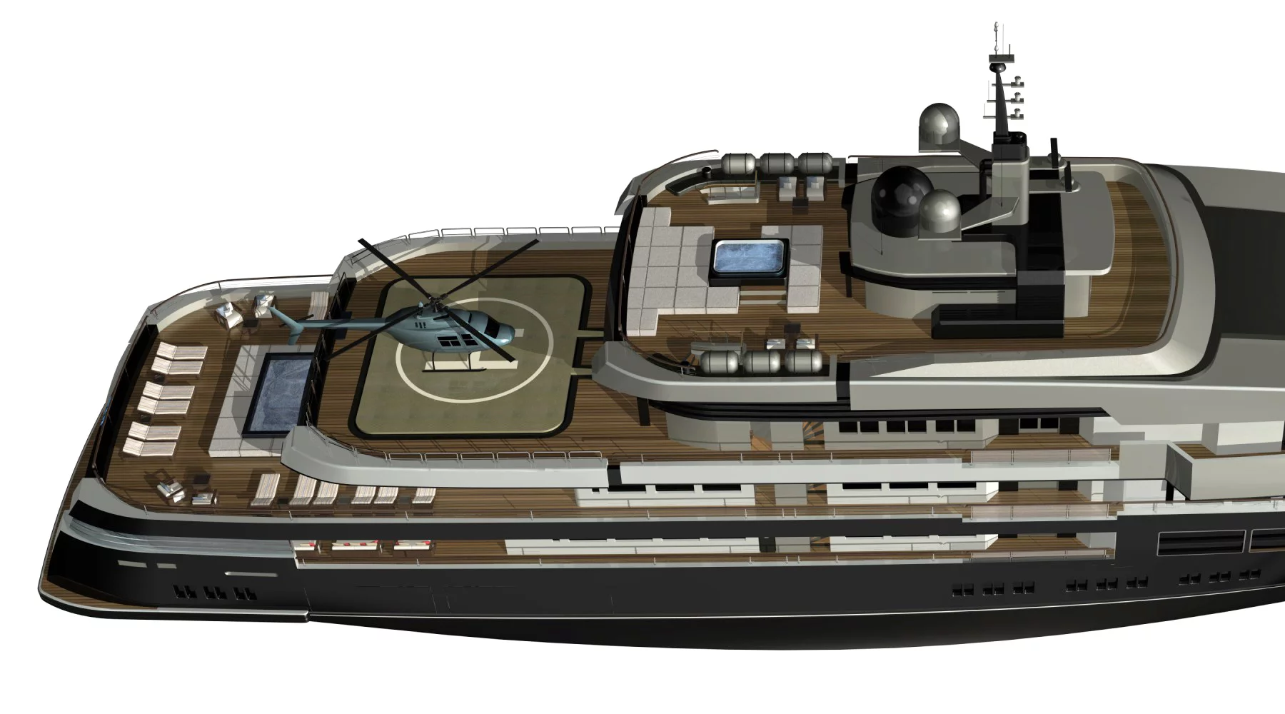 The helicopter hangar would be housed in the NPe75's upper deck, adjacent to the helipad