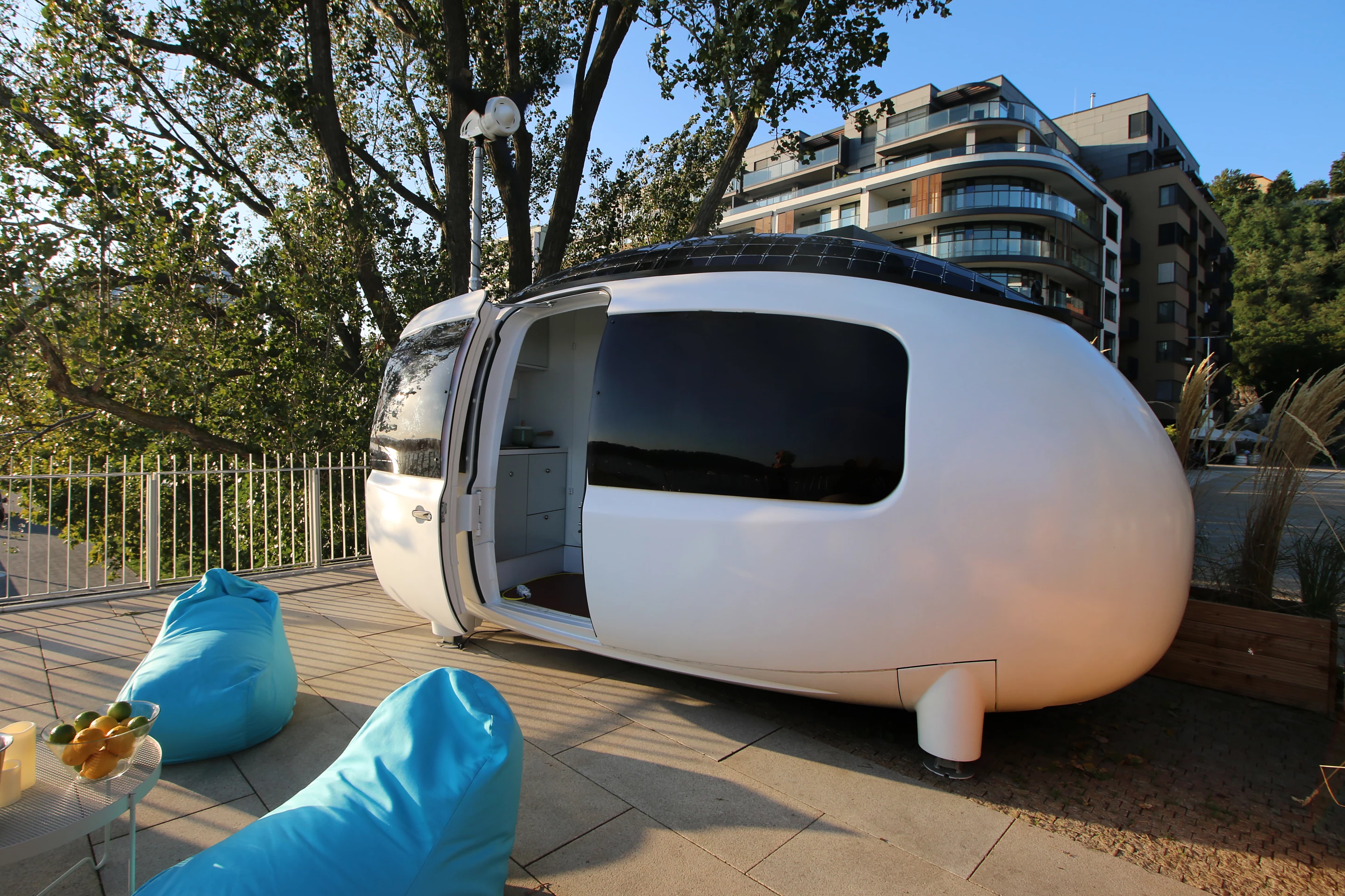 The original Ecocapsule, shown, has the same dimensions as the Space. Both measure 4.67 x 2.2 m (15 x 7.2 ft)