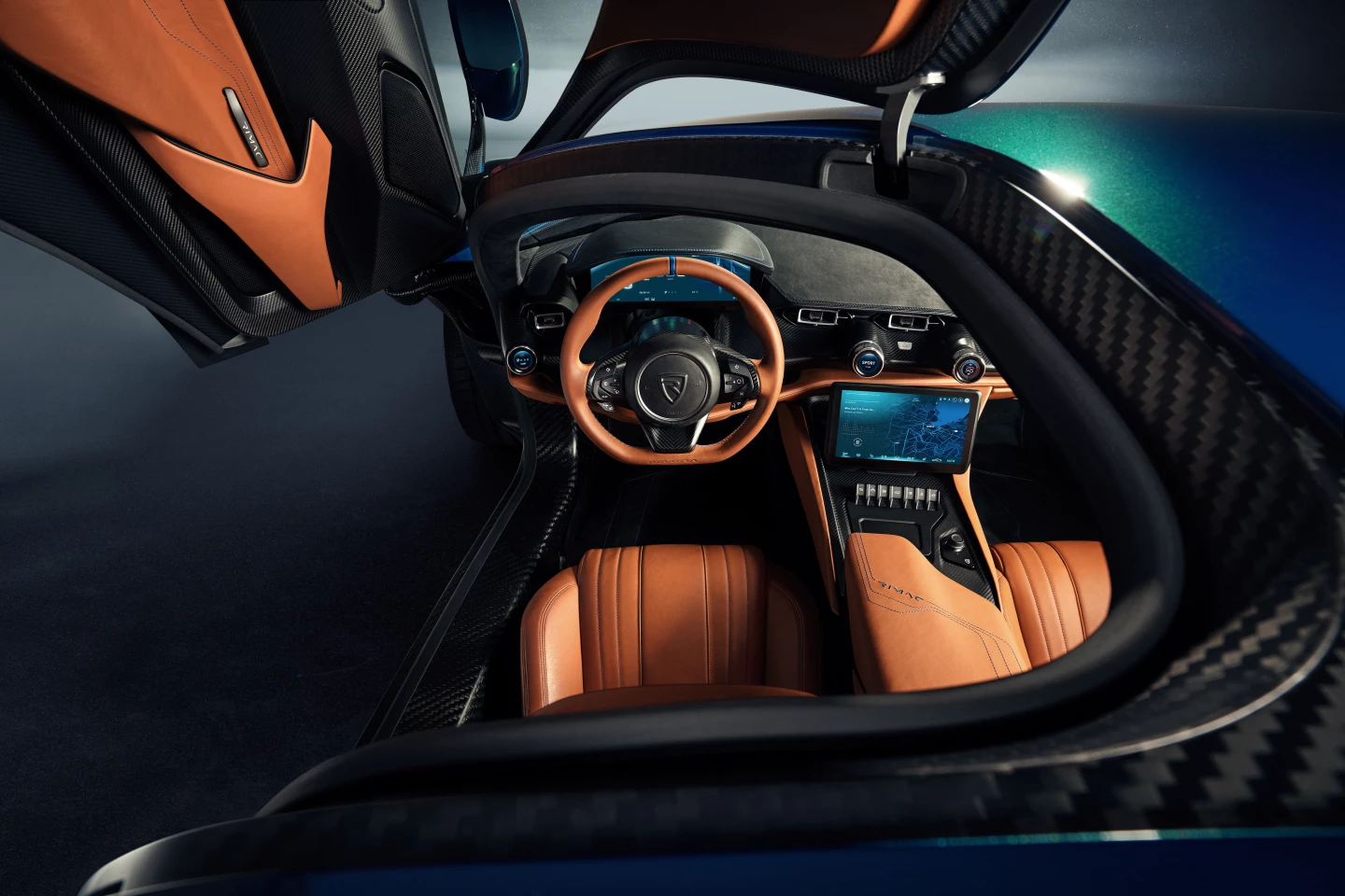 A peek into the cockpit through the open butterfly door