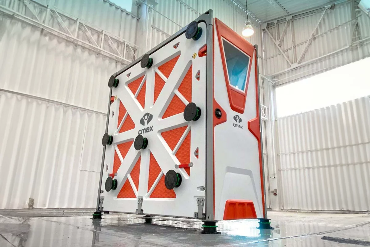 CMAX Systems' building-in-a-box before it becomes a building (image widened using AI)