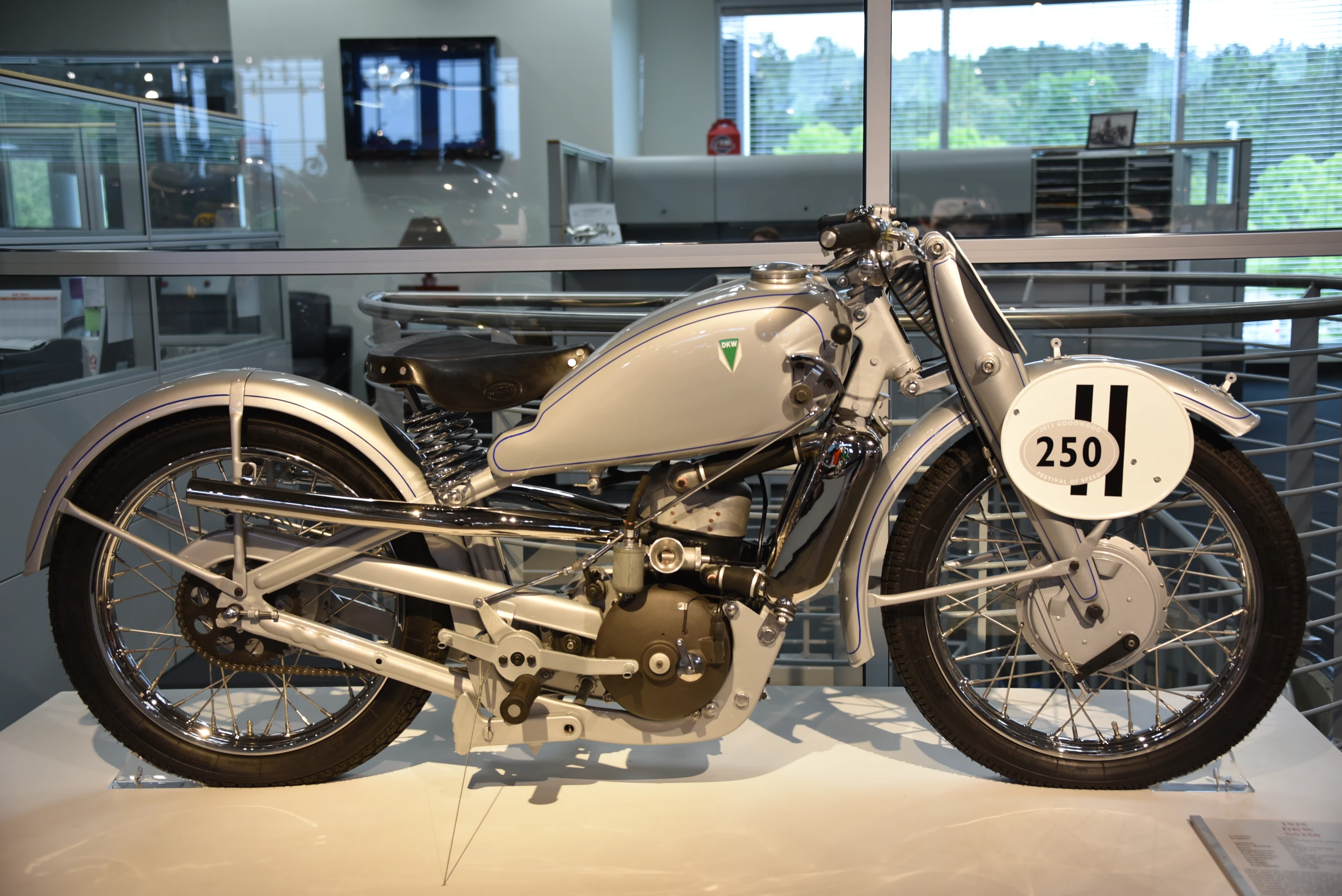 1935 DKW SS250, water cooled, twin piston supercharged two stroke. Believed to be the only one in existence.
