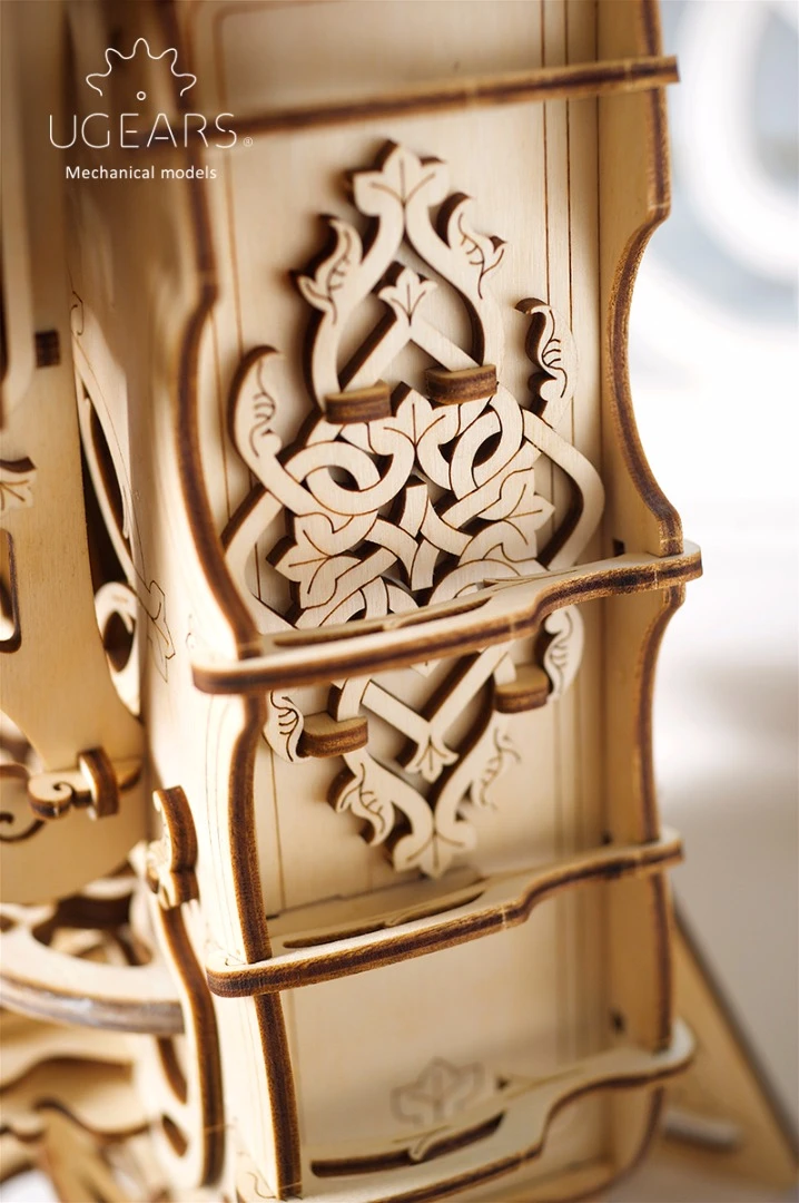 The patterns and detailing are pre-cut into the ply components of the hurdy gurdy kit
