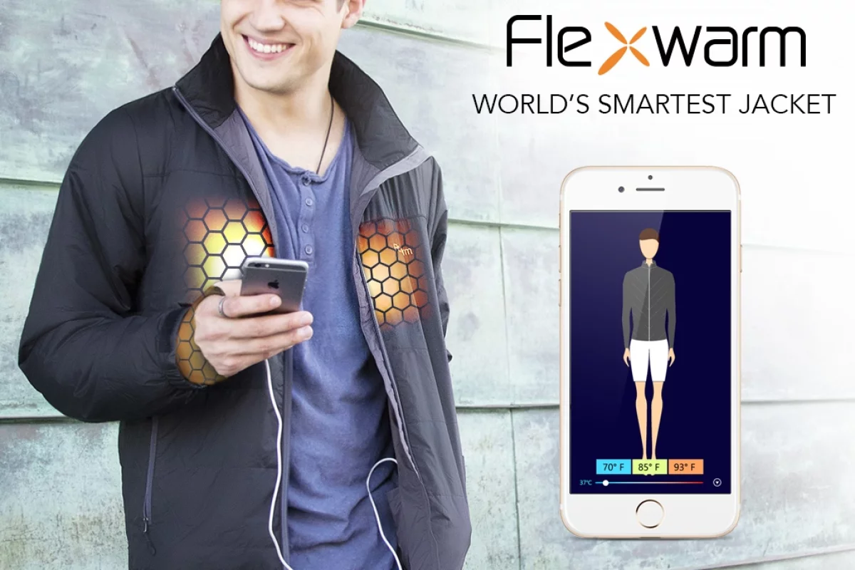 The Flexwarm smart jacket is designed with dual sensors that automatically adapt the heat to desired levels, no matter the outside environment
