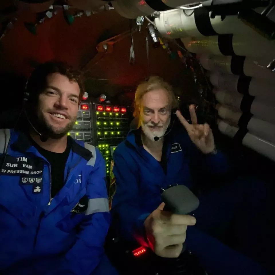 The titanium pressure hull on the 36,000/2 makes for less immersive viewing, but pilot Victor Vescovo (right) has taken it to the deepest parts of the ocean many times