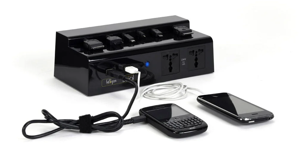 The PowerBrick universal charger comes in glossy white and black