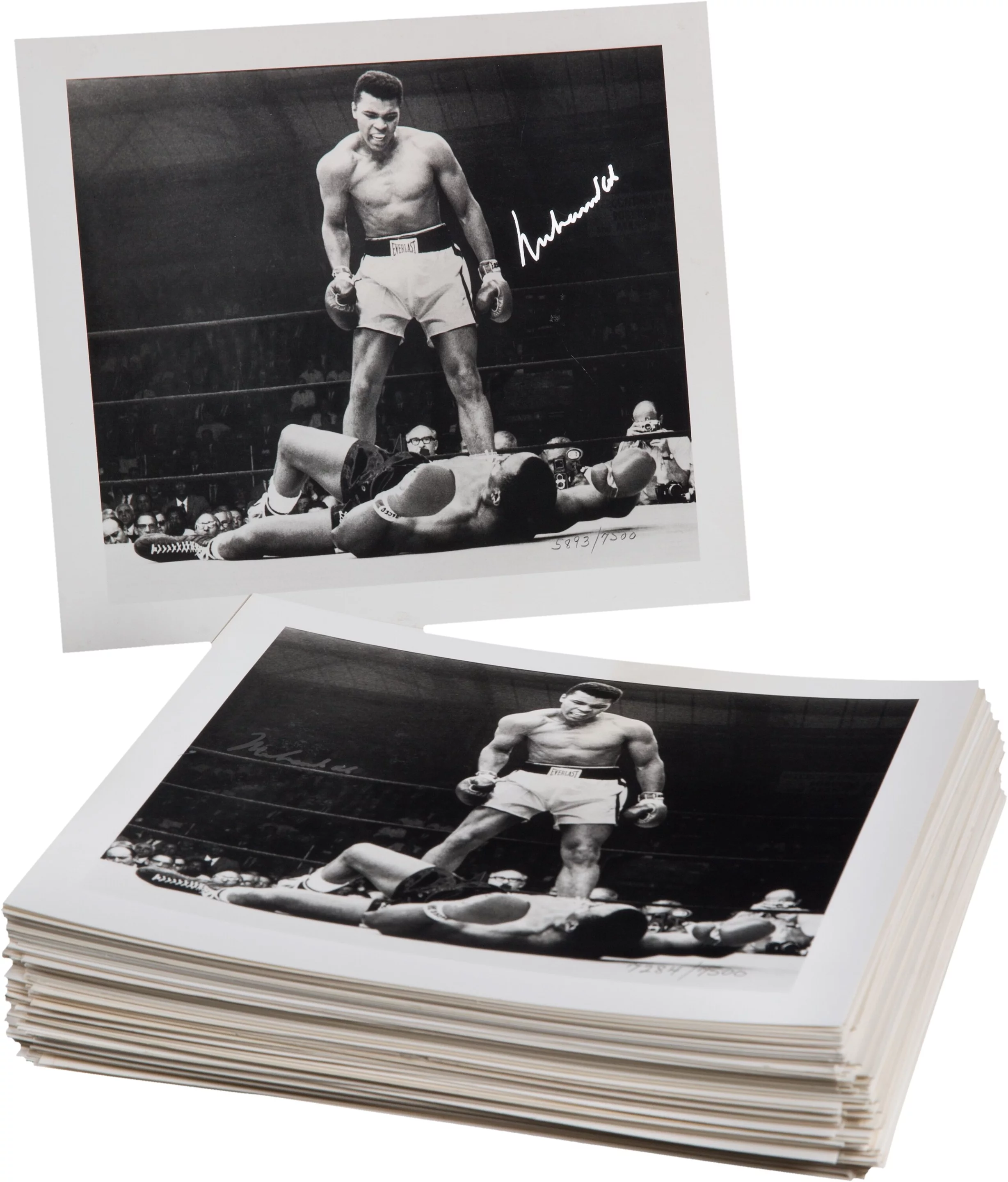 Left over from the production of a limited edition Fossil watch honouring Mohammad Ali in 1993, this lot of 100 of photos, each signed in silver paint pen was sold in 2016 for $23,900.