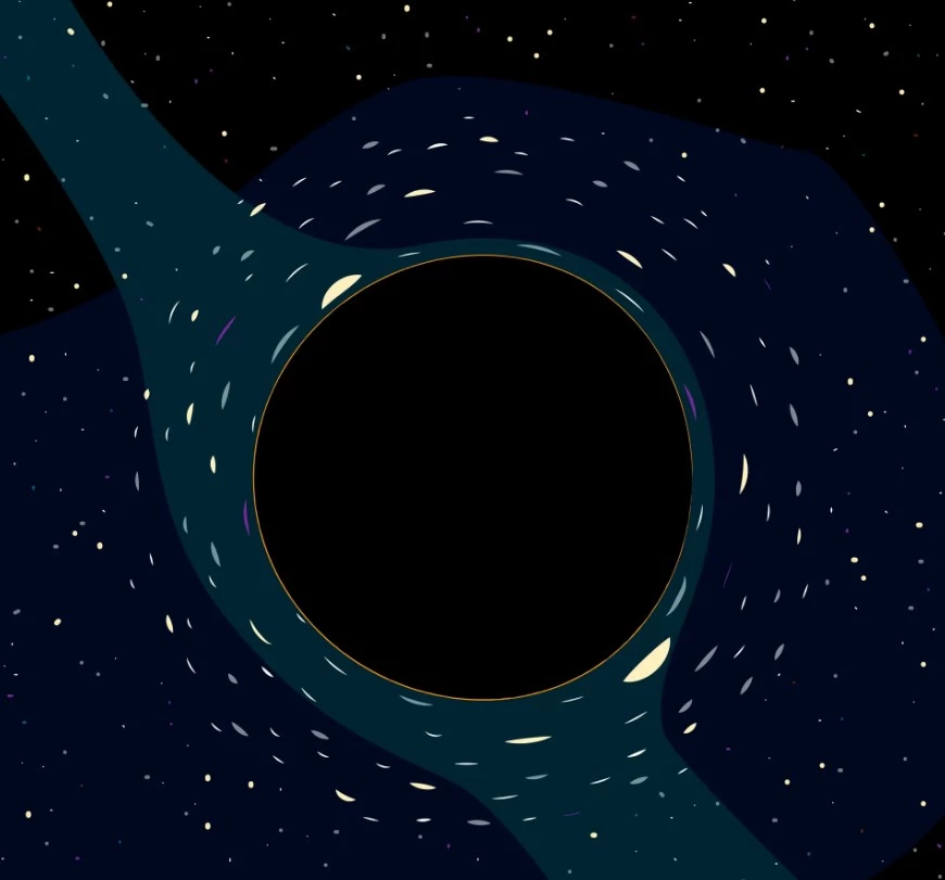 An artist's impression of a black hole creating a gravitational lensing effect on background stars