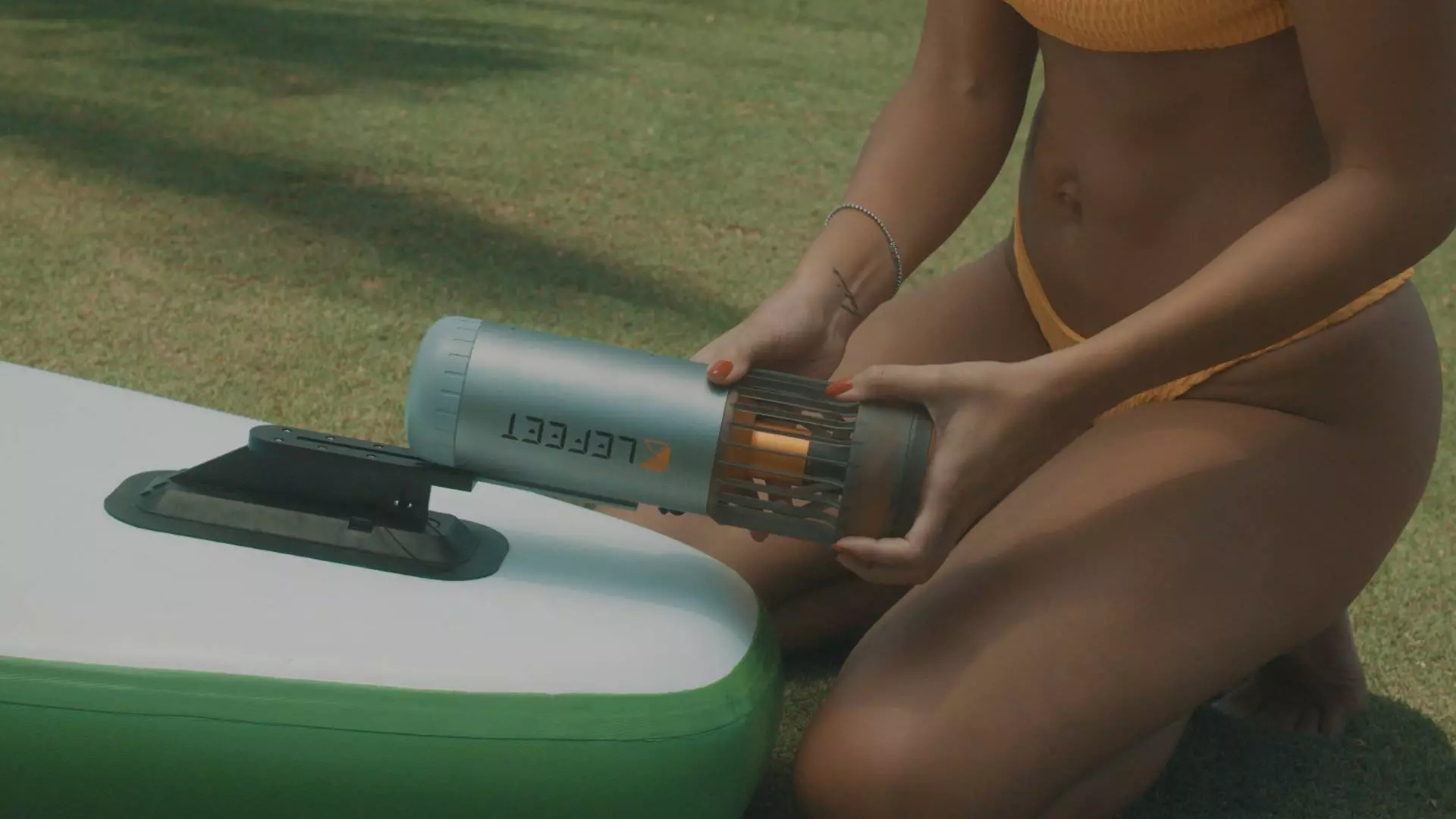 The LeFeet S1's propulsion unit can be mounted on the underside of a kayak or standup paddleboard