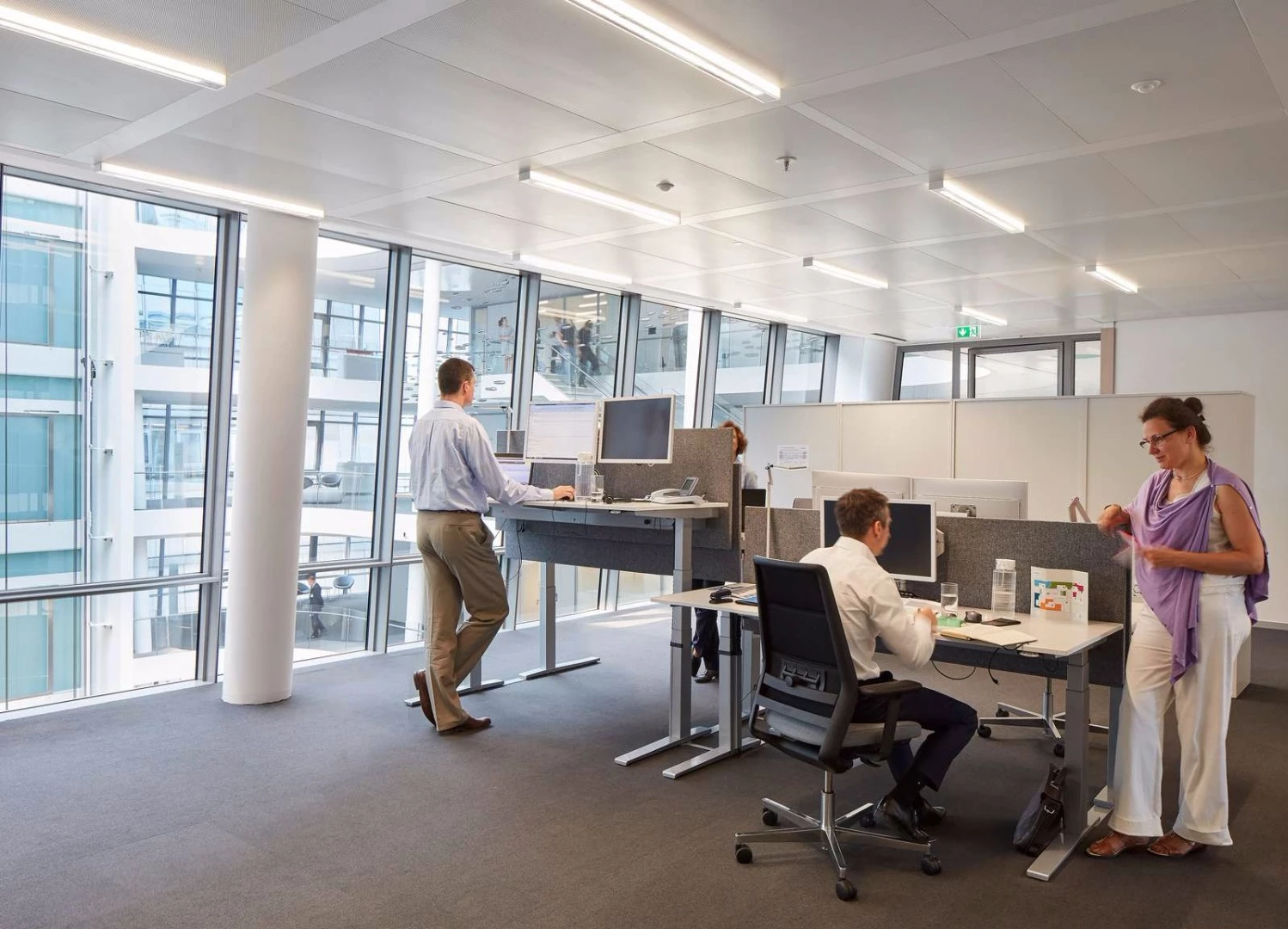 The layout allows the 1,200 employees that the building accommodates to have visual contact with each other