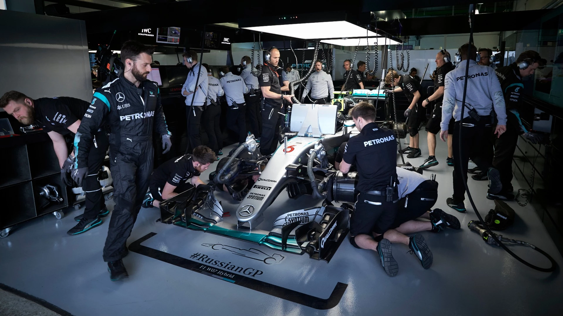 The Mercedes AMG Petronas Formula One team in action at the Russian Grand Prix in late April - the team has achieved the most sustained domination of the sport in history.