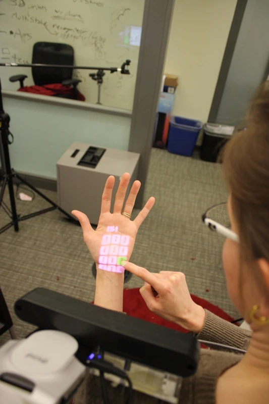 OmniTouch displays interface on user's hand