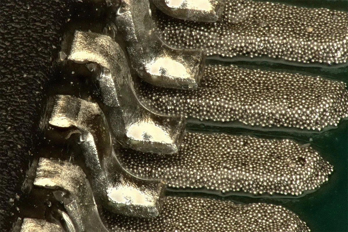 Soldering paste under a microscope