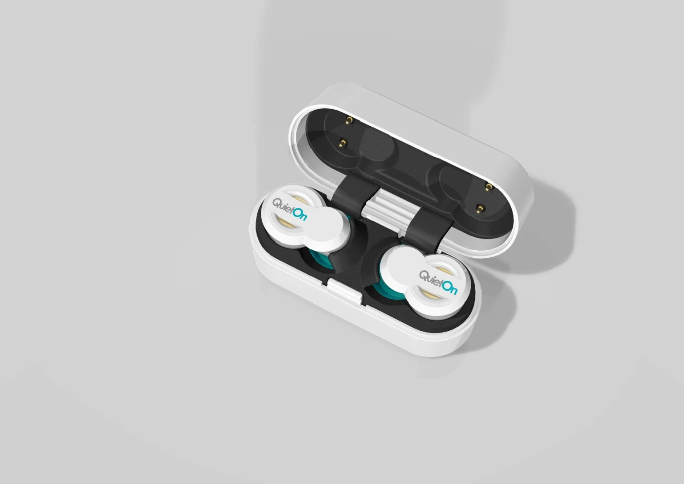 The QuietOn earplugs don't have any buttons and are active the moment they are removed from their charging and carry case