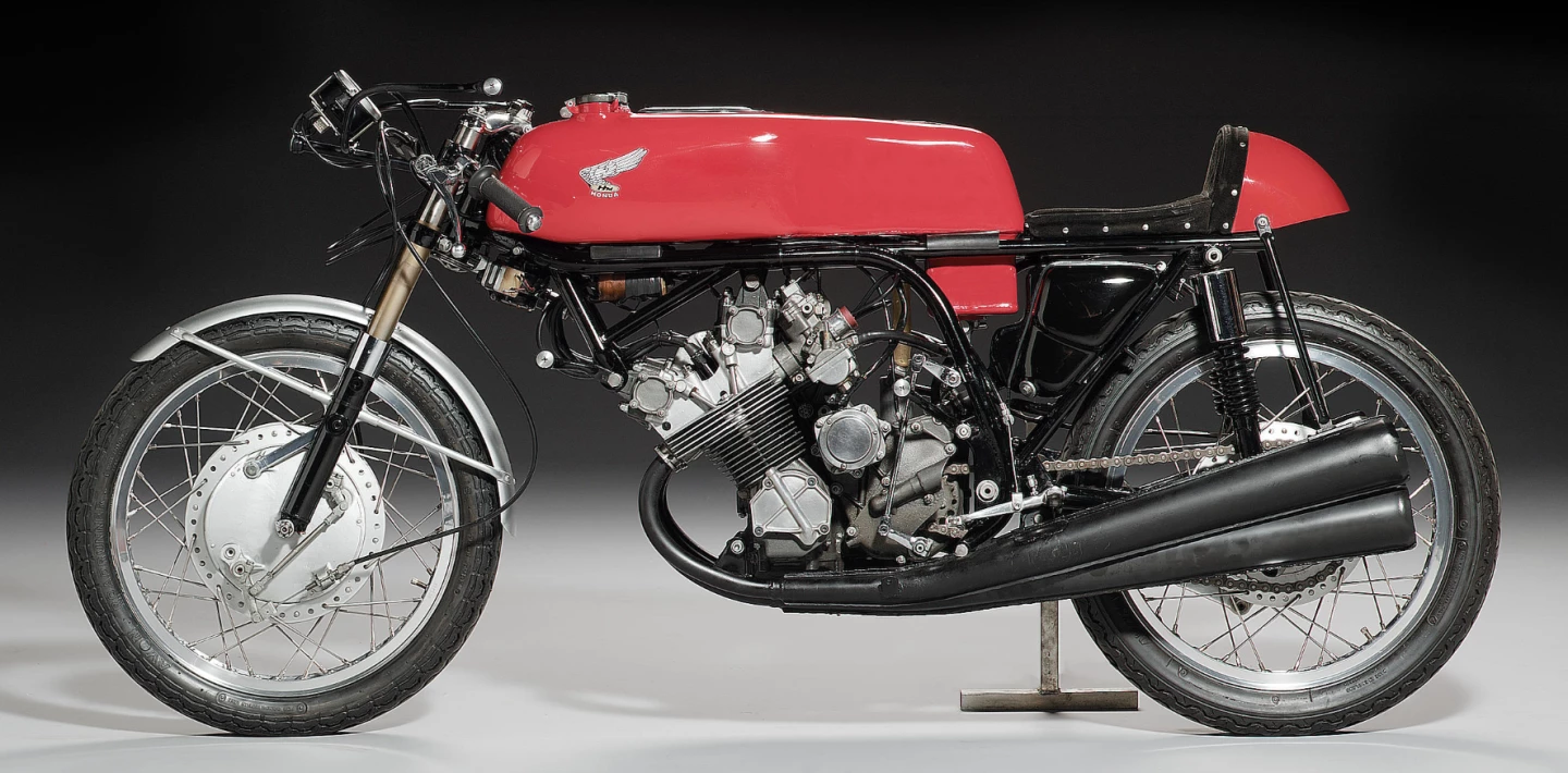 This 1964 Honda RC164 250cc Racer produced more power 50 years ago than a Moto3 bike does today. It won the Isle of Man TT and the Dutch TT, and failed to meet reserve at a Bonhams auction in 2006. If it had met reserve it would have been the world's most valuable motorcycle sold at auction to this day.