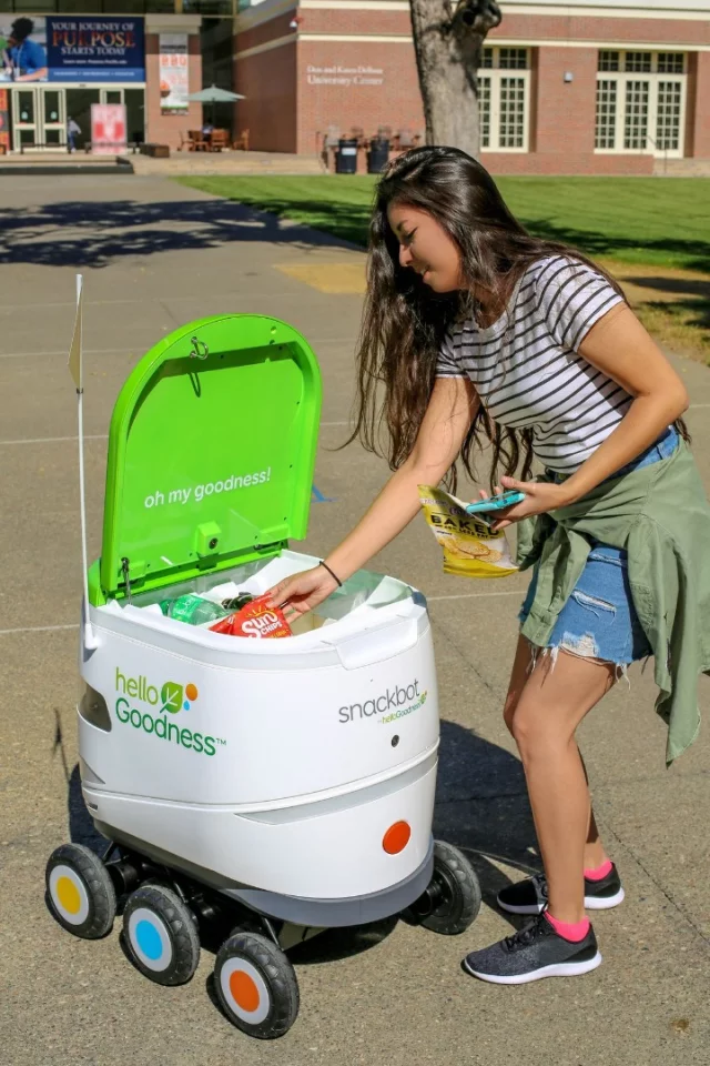 The "snackbots" can deliver a variety of cold food and beverages to students on demand