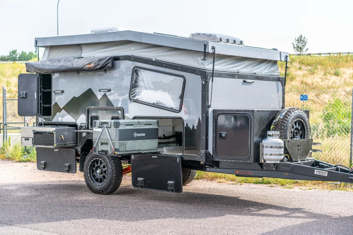 The Boreas EOS-12 expands via its slide-out kitchen equipment and pop-up roof
