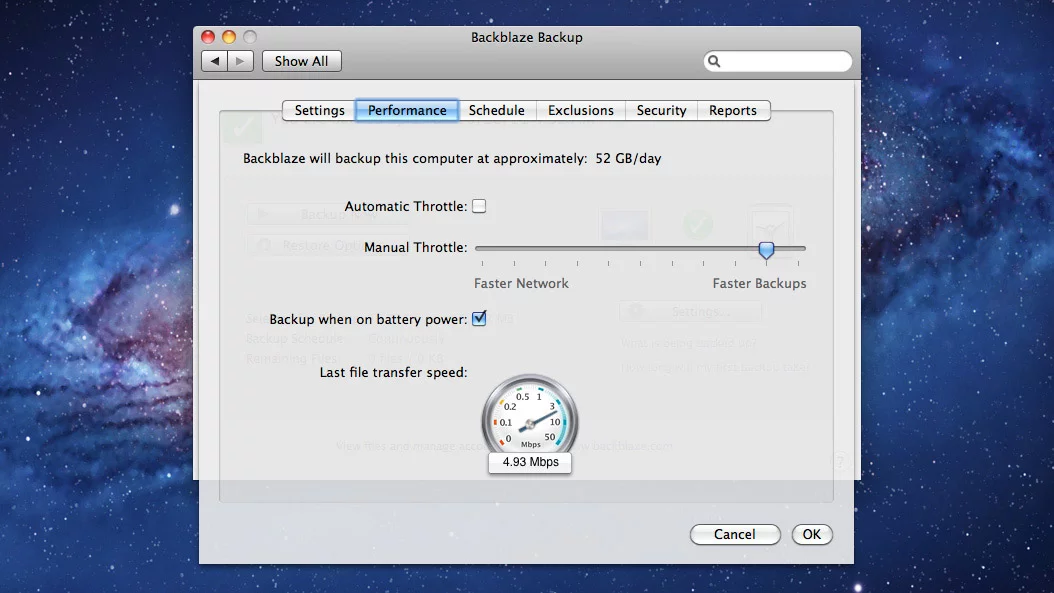 You can throttle upload speeds if you want, but the default settings (no throttling) worked find for my internet connection