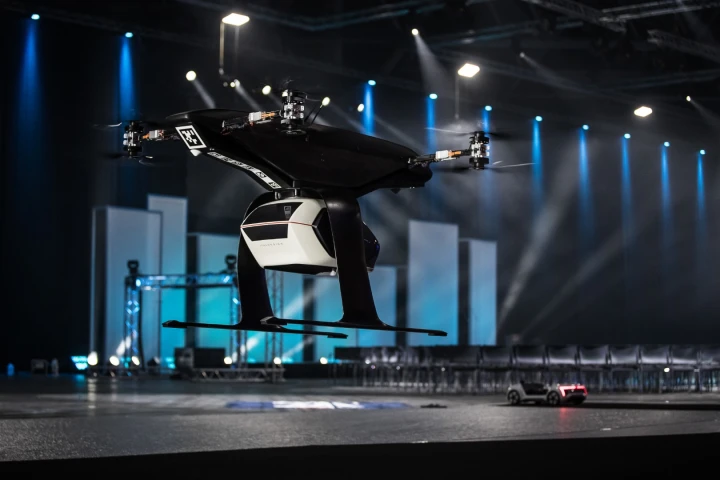 Audi is demonstrating 1:4 scale model of its Pop.Up Next transport system at Drone Week in Amsterdam