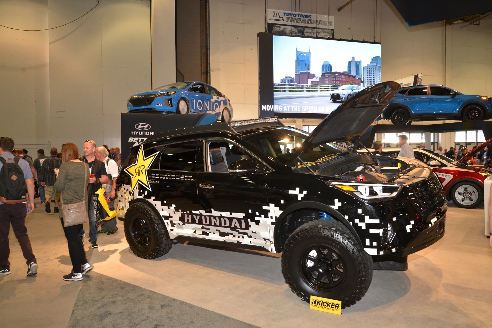 Hyundai/Rockstar's Santa Fe wears many mechanical and cosmetic mods, including a nitrous system feeding the 3.3-liter V6