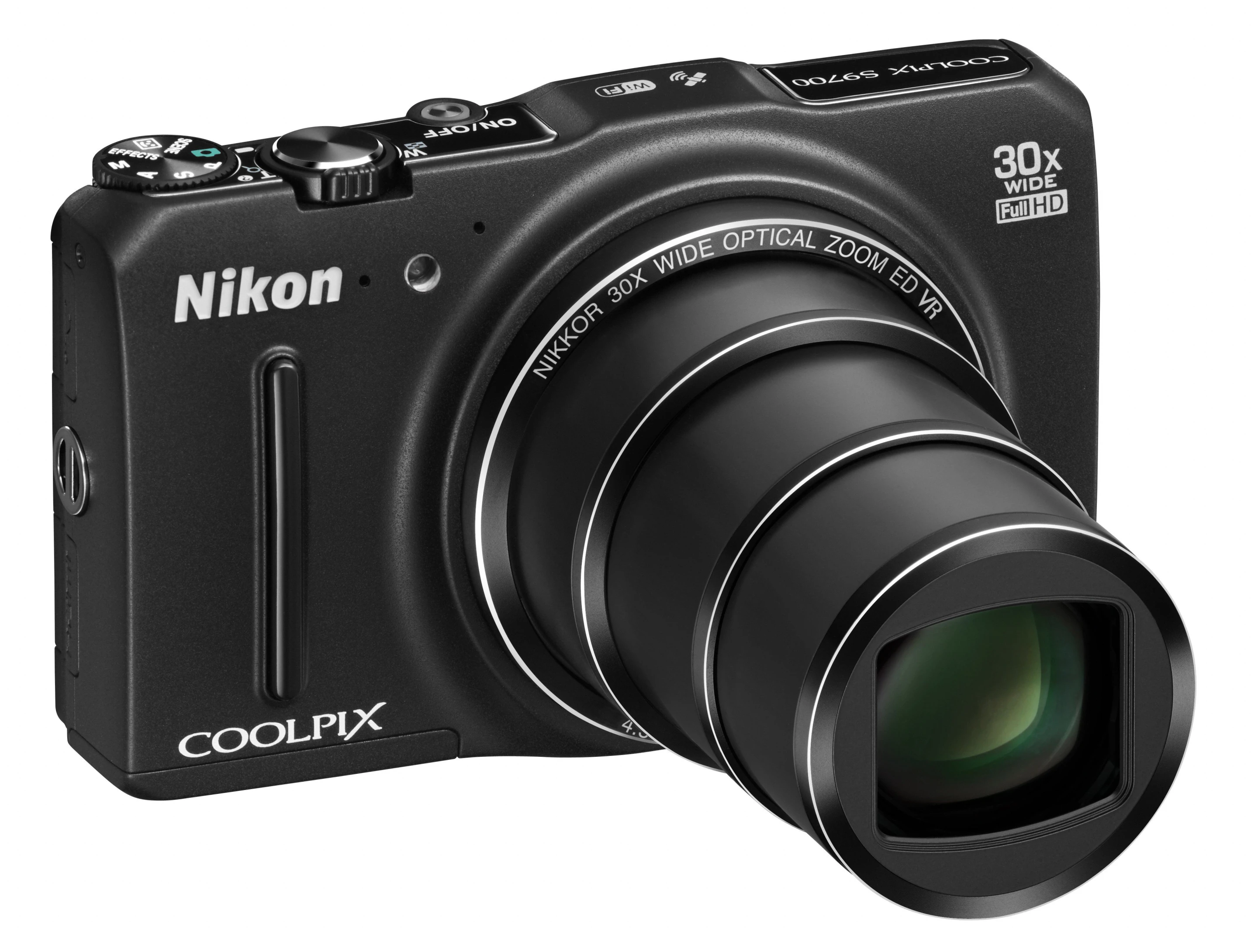 The Nikon Coolpix S9700 has built-in Wi-Fi and GPS