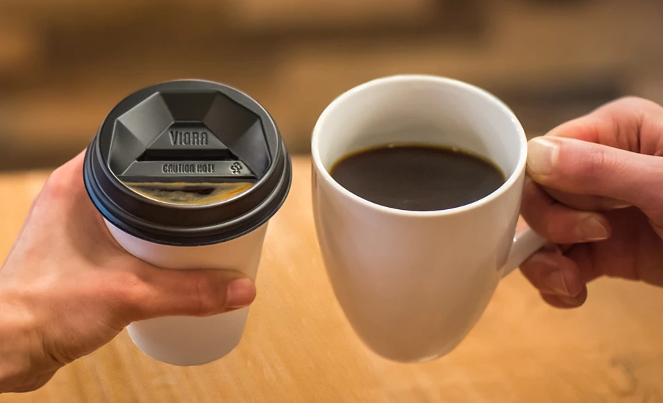 Viora Lid is a new type of takeaway coffee lid designed to mimic the experience of drinking from a ceramic cup