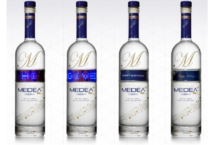 Medea vodka bottles have an LED ticker on them to help "get your message across"