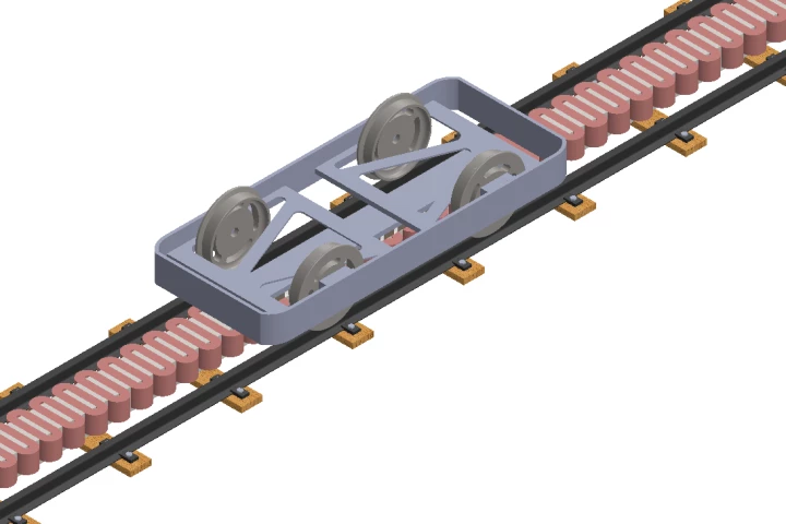 A simplified rendering of a mine cart moving along a linear electric motor-equipped track (Image: Texchange)