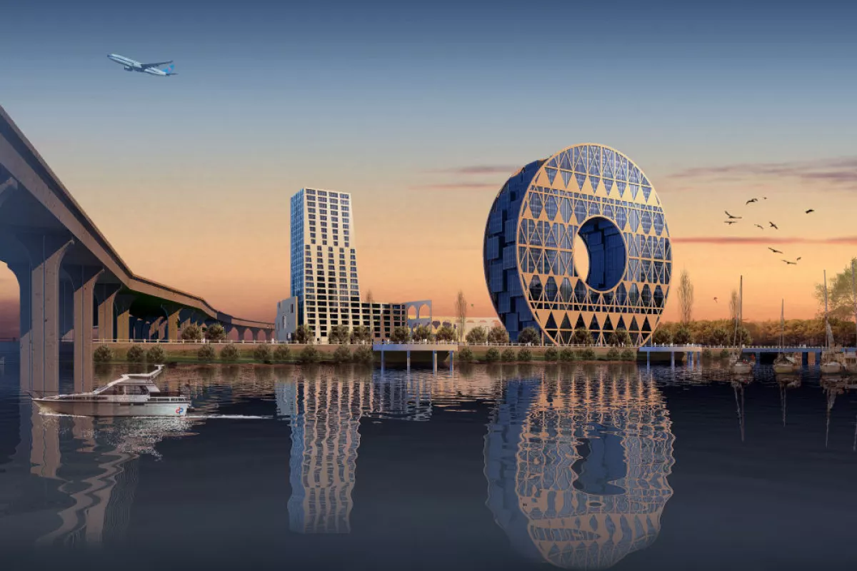 Artist's rendering of the GDPE project on the Guangzhou skyline