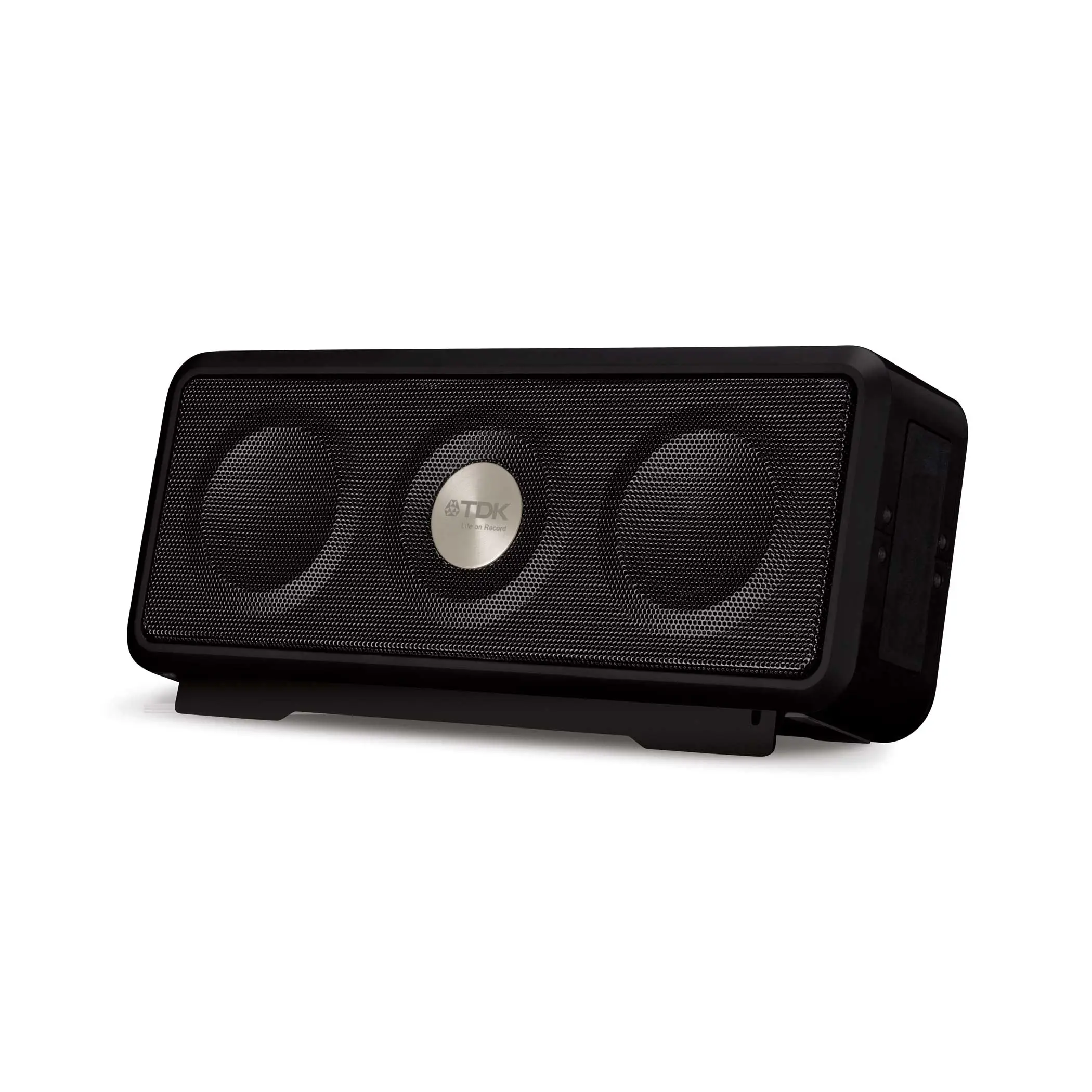 The Wireless Weatherproof Speaker can be tilted back by flipping out the included front bottom kickstand