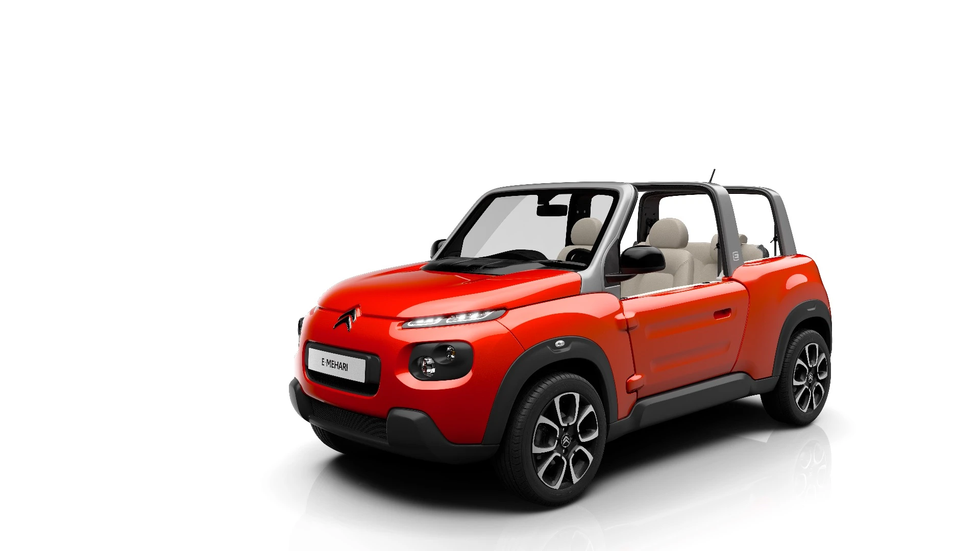 The E-Mehari's front-end shares styling with the Cactus
