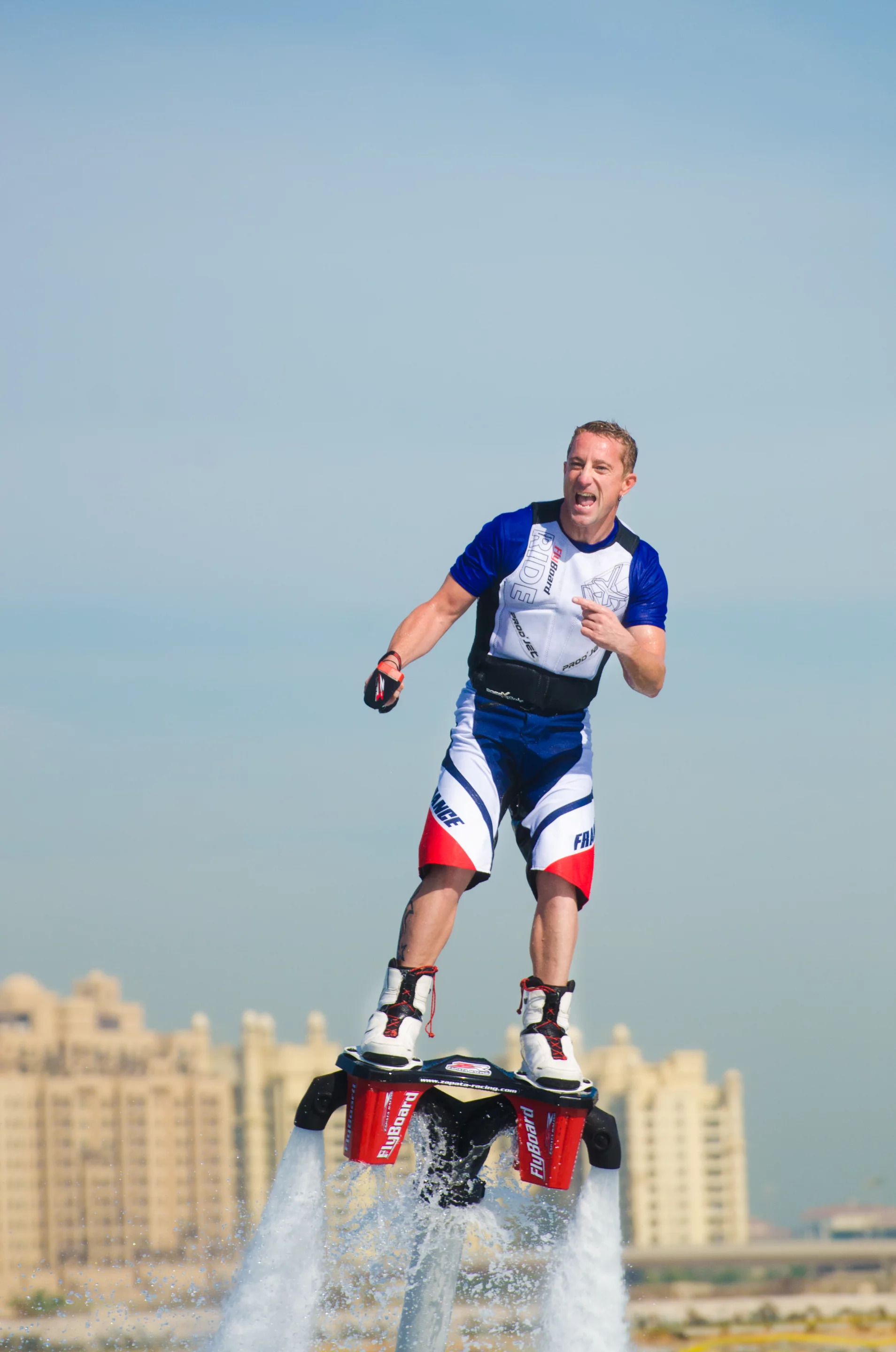 Inaugural 2012 Flyboard World Cup winner Stephane Prayas finished fourth in the Pro Category at the 2014 Flyboard World Cup held in Dubai, December, 2014 (Photo: Liam McKenna)